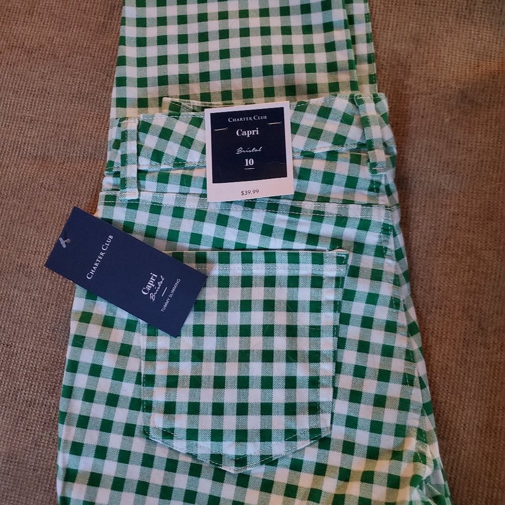 Green and white capris